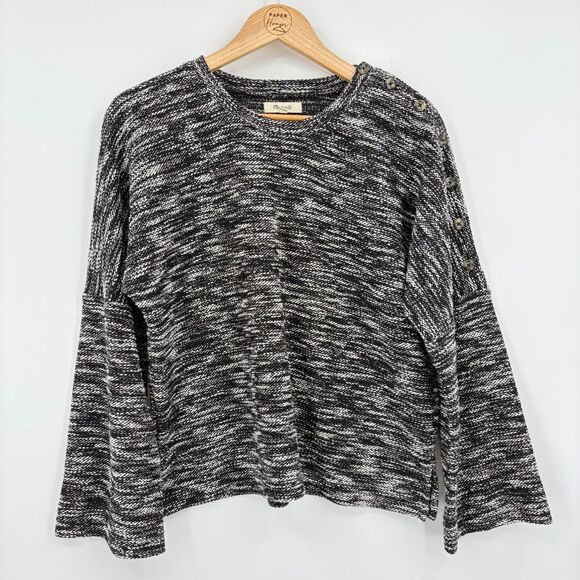 Madewell Button-Shoulder Wide-Sleeve Top in True Black, Sz Med, Transition - Picture 1 of 8